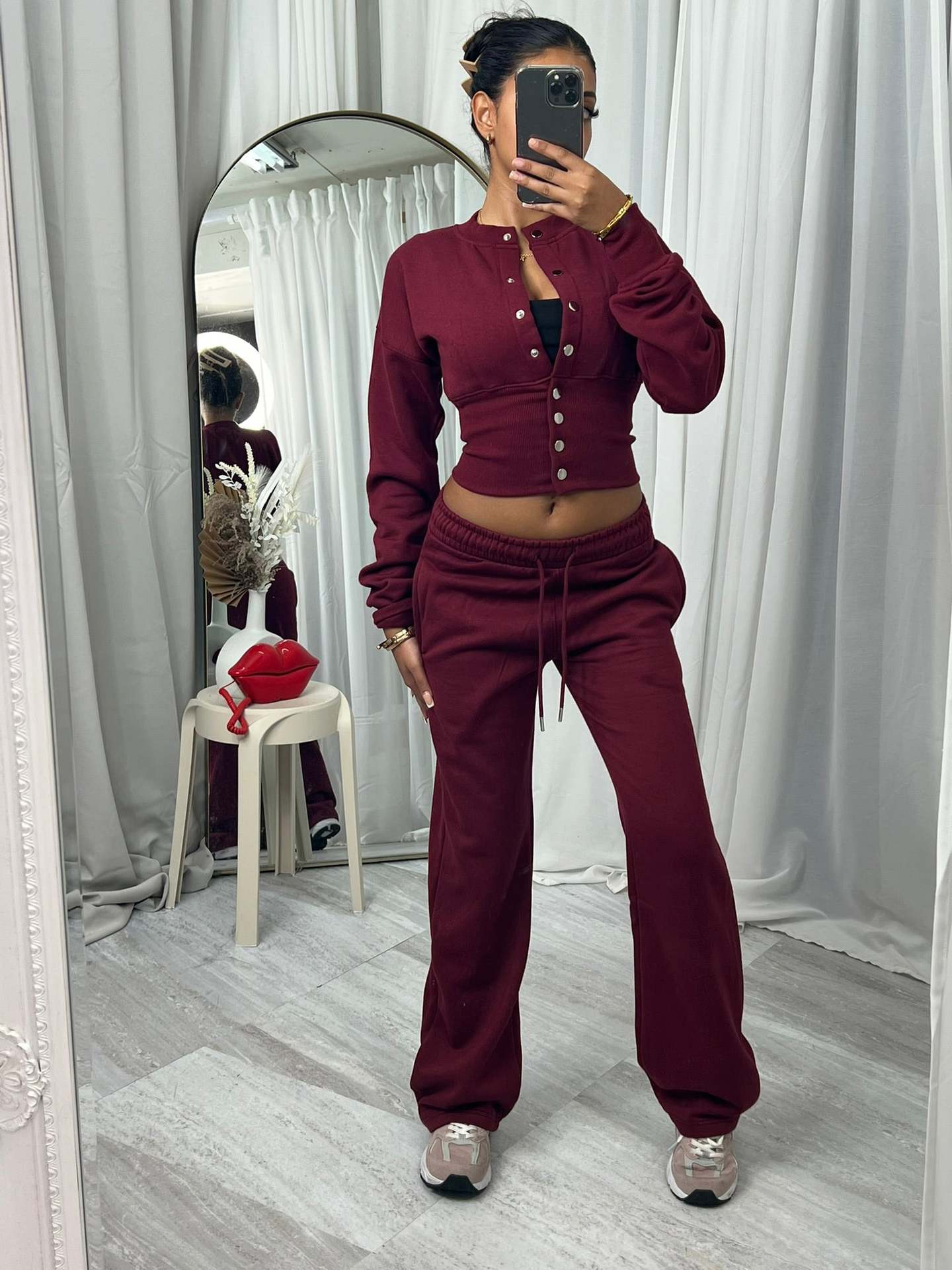 Springautumn New Casual Set Solid Color Buttoned Up
