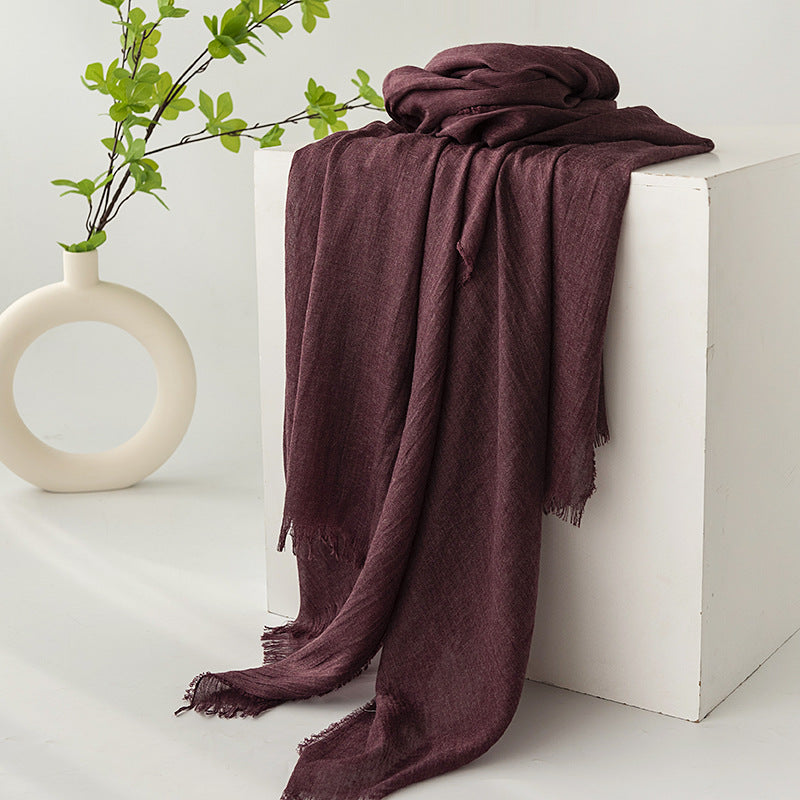 Strict Selection Summer Cotton And Linen Scarf Solid Color Simple Sun Protection