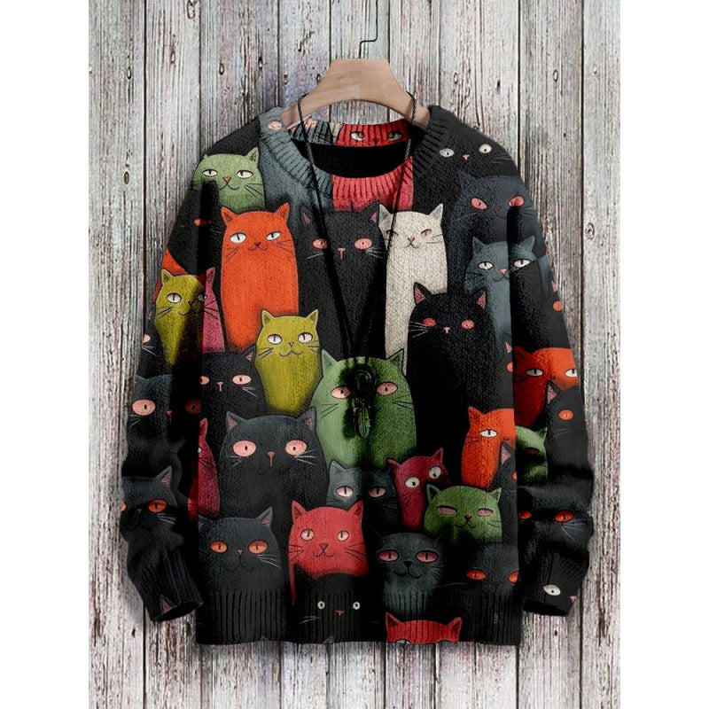 Abstract Style Digital Printing Drop-shoulder Long-sleeve Women's Sweater Casual All-matching