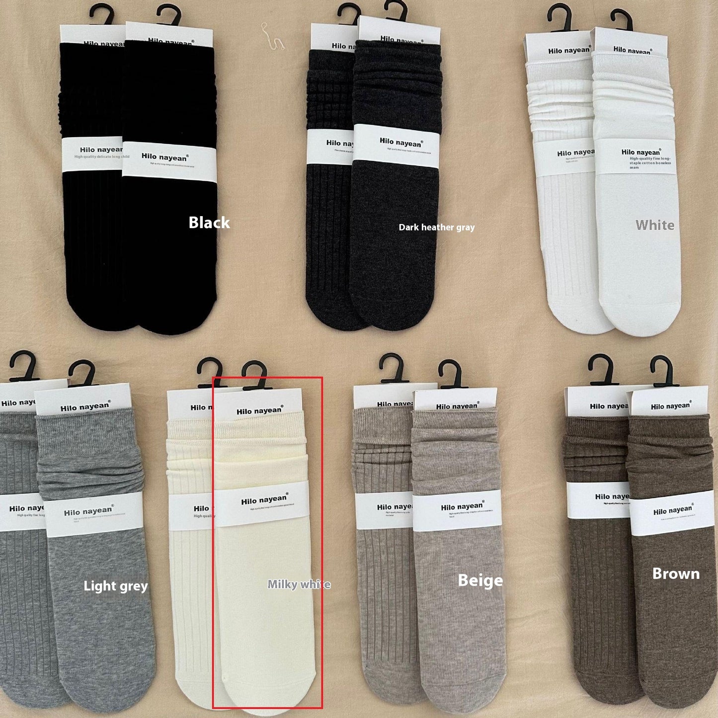 Gentle Vertical Stripe Flat Color Spinning South Korea Color Cream Gray Bunching Socks