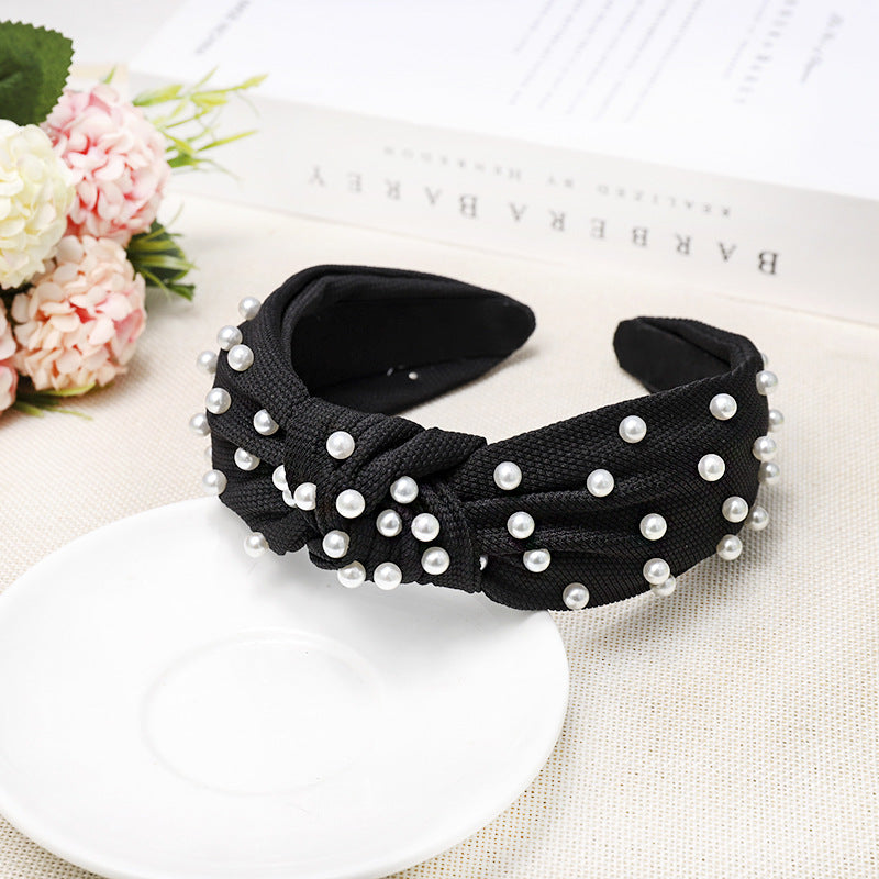 Simple Nail Pearl Knotted Headband Solid Color