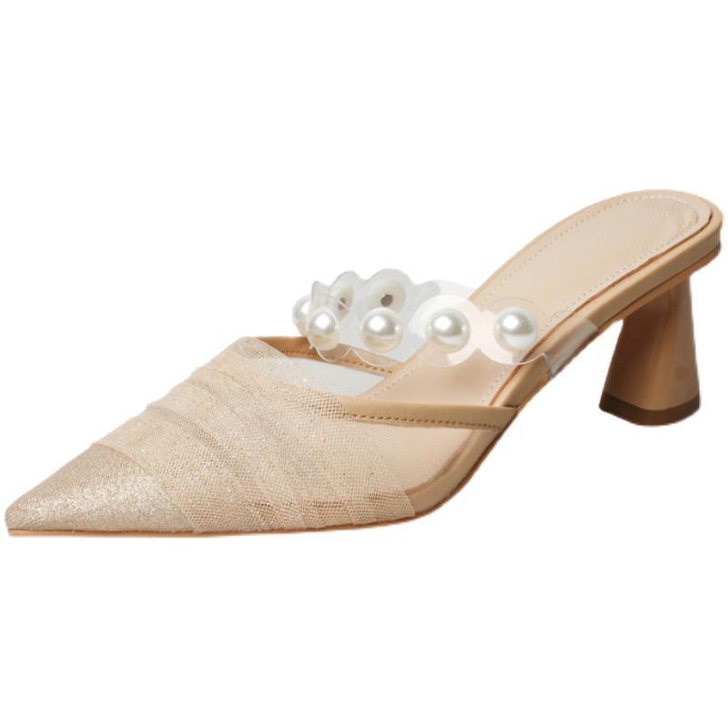 Net Yarn Breathable Pearl Sandals And Slippers