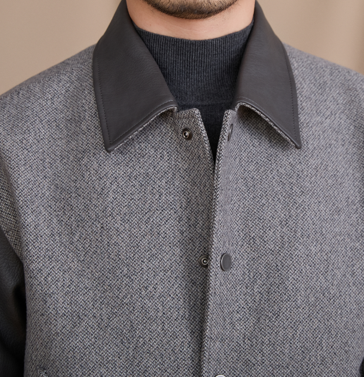 Fashionable Formal Jacket With A Lapel And Patchwork Design Offering Warmth