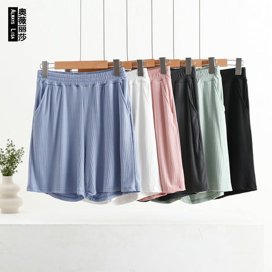 Pocket Shorts For Women, Summer Outerwear, High-waisted, Vertical Stripe Jacquard
