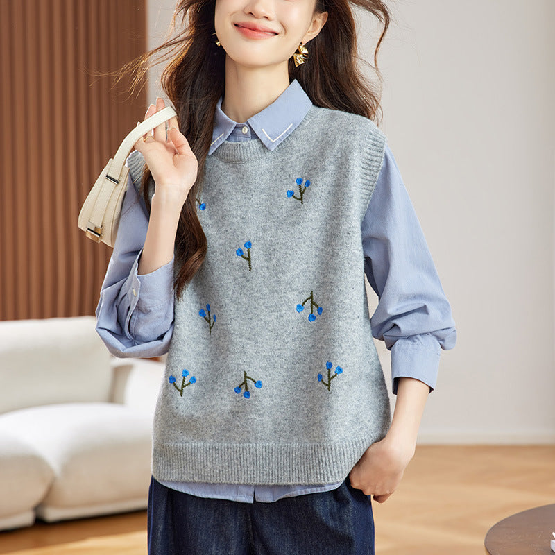 Knitted Vest Spring Women's Design Sense V-neck Buttons