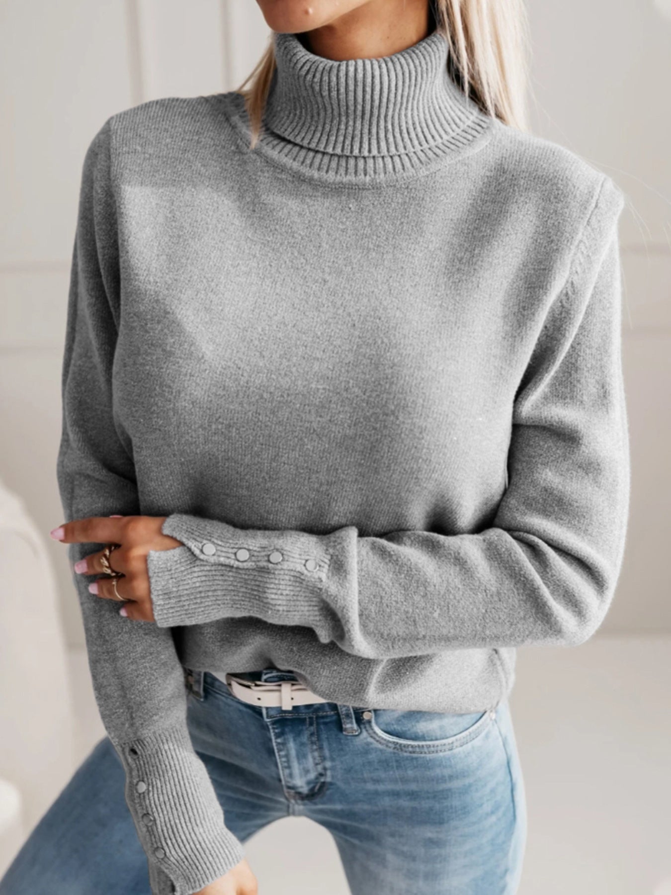 Elegant Lapel Slim Fit Solid Color Pullover Sweater