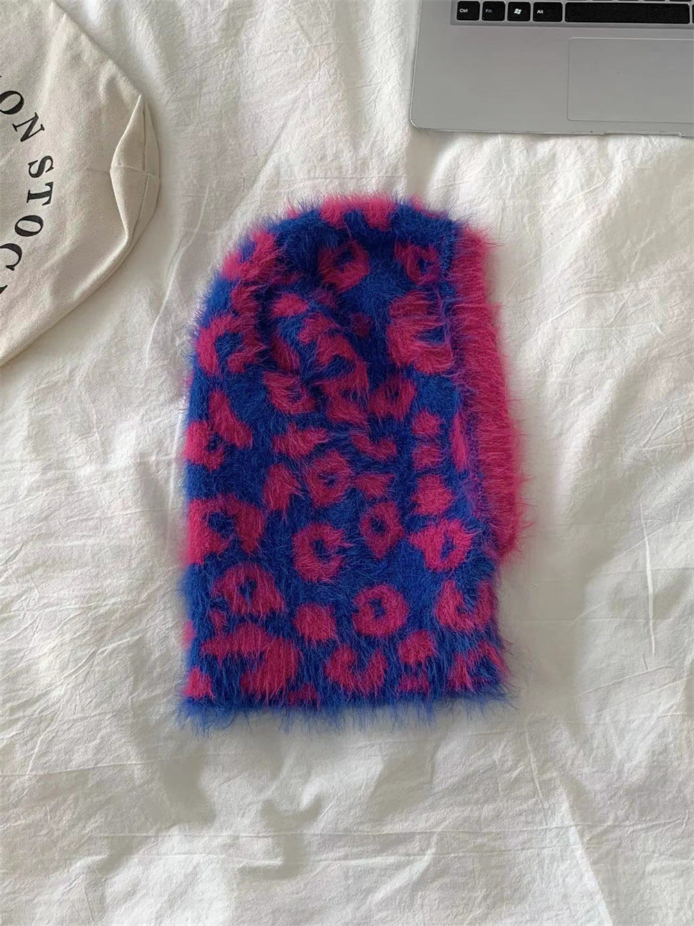 Striped Furry Contrast Color Knitted Woolen Cap