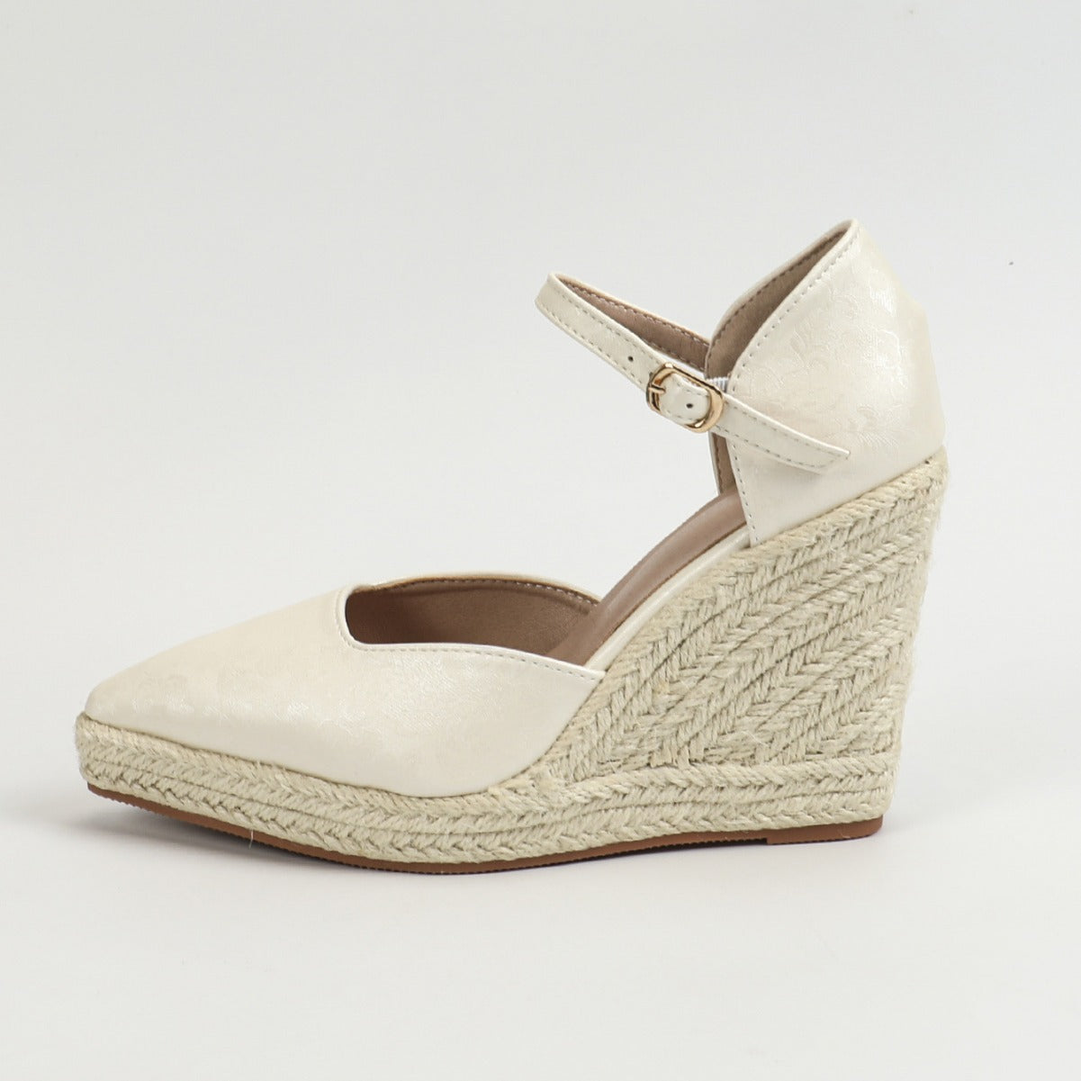 Wedge Platform High Heel Pointed-toe Hollowed Shallow Mouth Pumps Straw Woven Hemp Rope Bottom