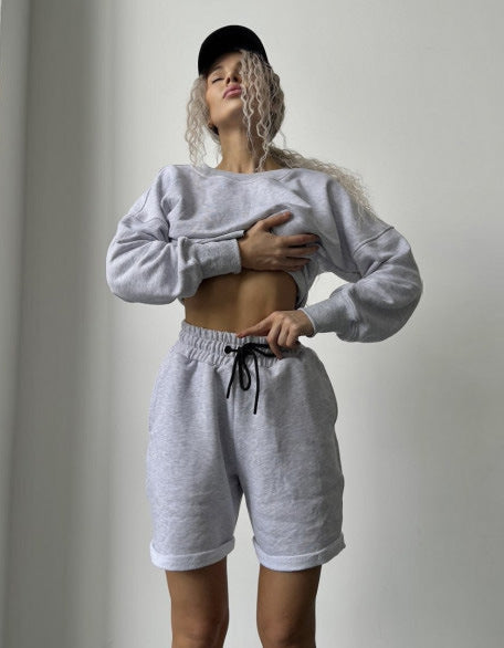 Women's Casual Set Asymmetrical Hem Short-Sleeve Top With Drawstring Shorts