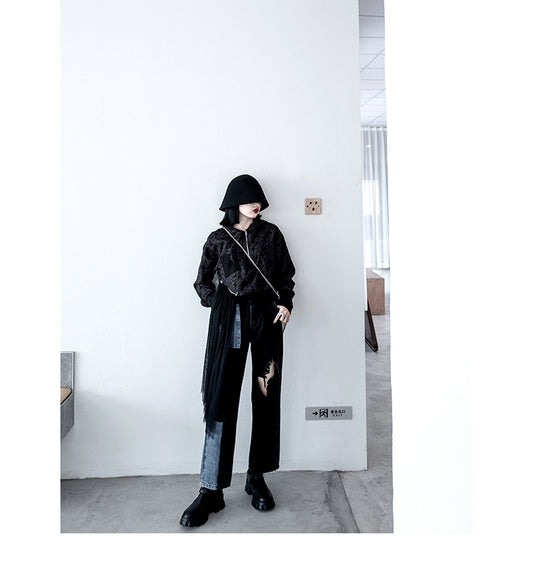 Spring And Autumn Ripped Straight-leg Jeans