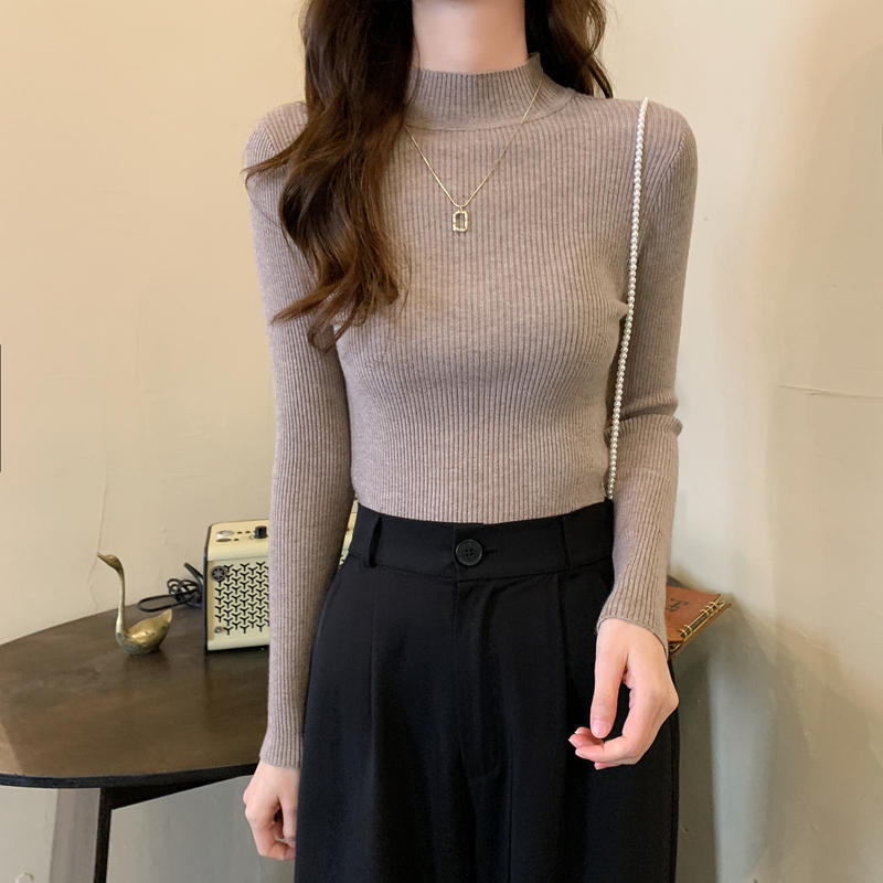 Half High Collar Inner Lining Bottom Sweater Slim Fit Fit Long Sleeved Sweater