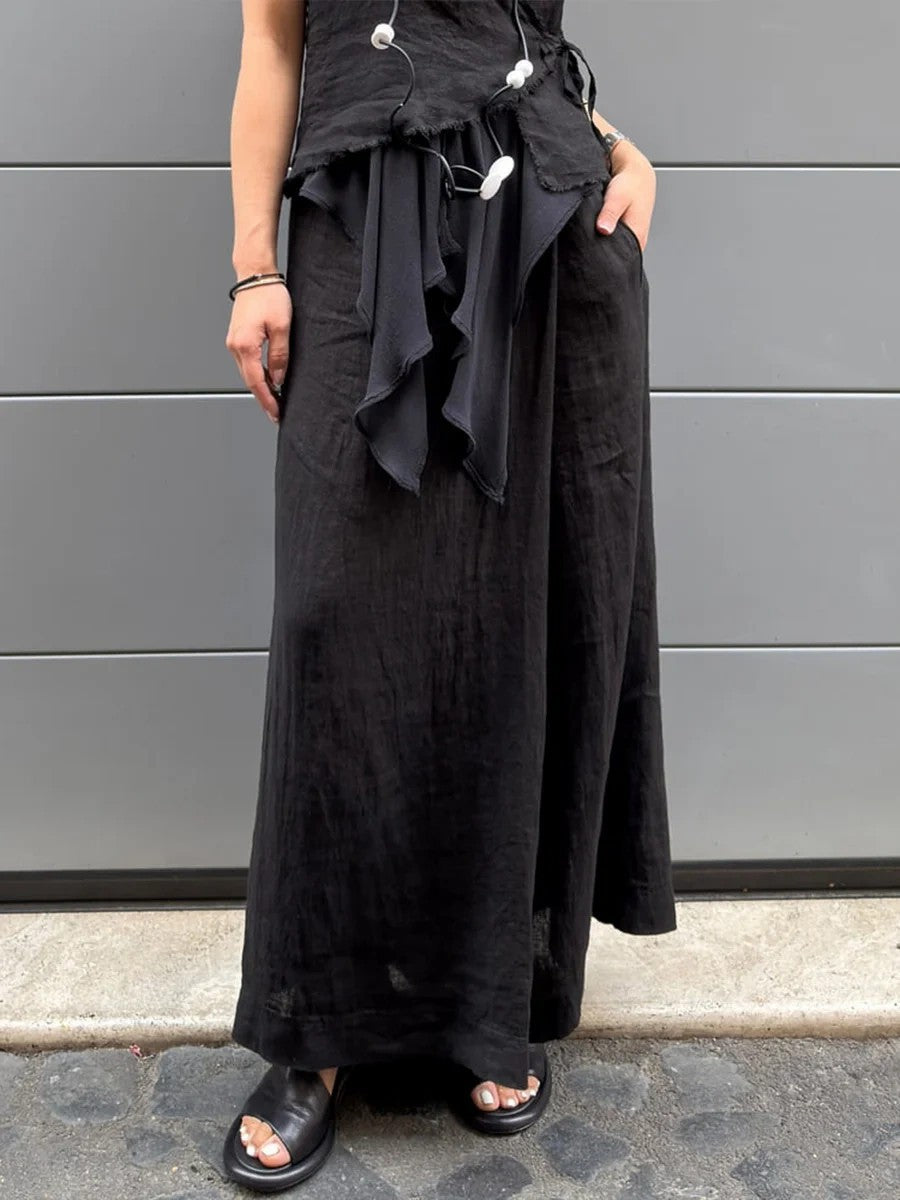 Cotton And Linen Loose Button Wide-leg Pants