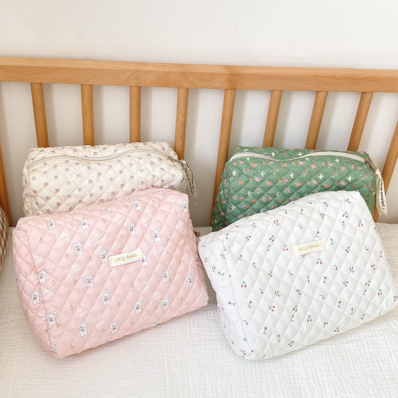 New Ins Cream Cute Gentle Cosmetic Bag Large Capacity Portable Quilting Wash Bag Liner Bag Women
