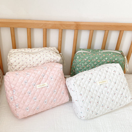 New Ins Cream Cute Gentle Cosmetic Bag Large Capacity Portable Quilting Wash Bag Liner Bag Women