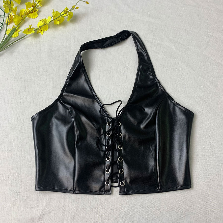 Summer New Design Feeling Hanging Neck Short Outgoing Tank Top