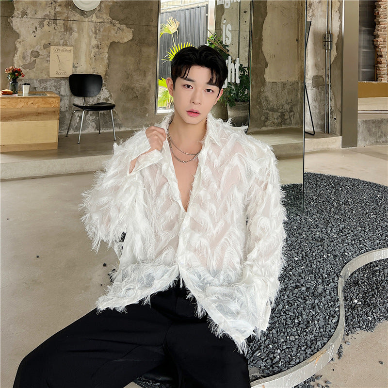 Chiffon Thin Mesh Long Sleeved Shirt For Men