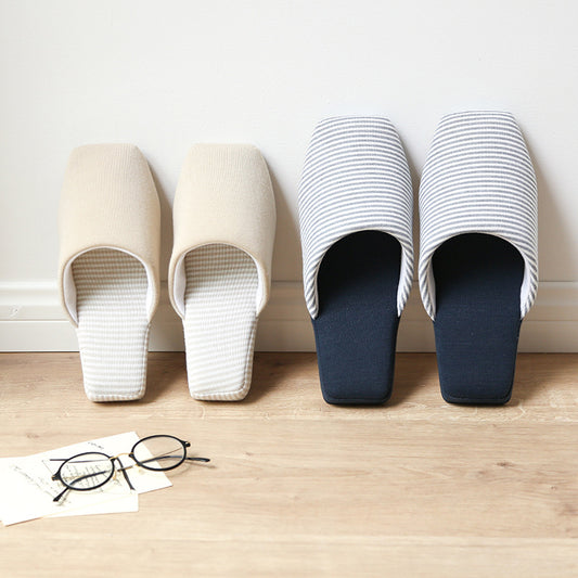 Lovers Knitted Striped Square Head Soft Bottom Home Slippers