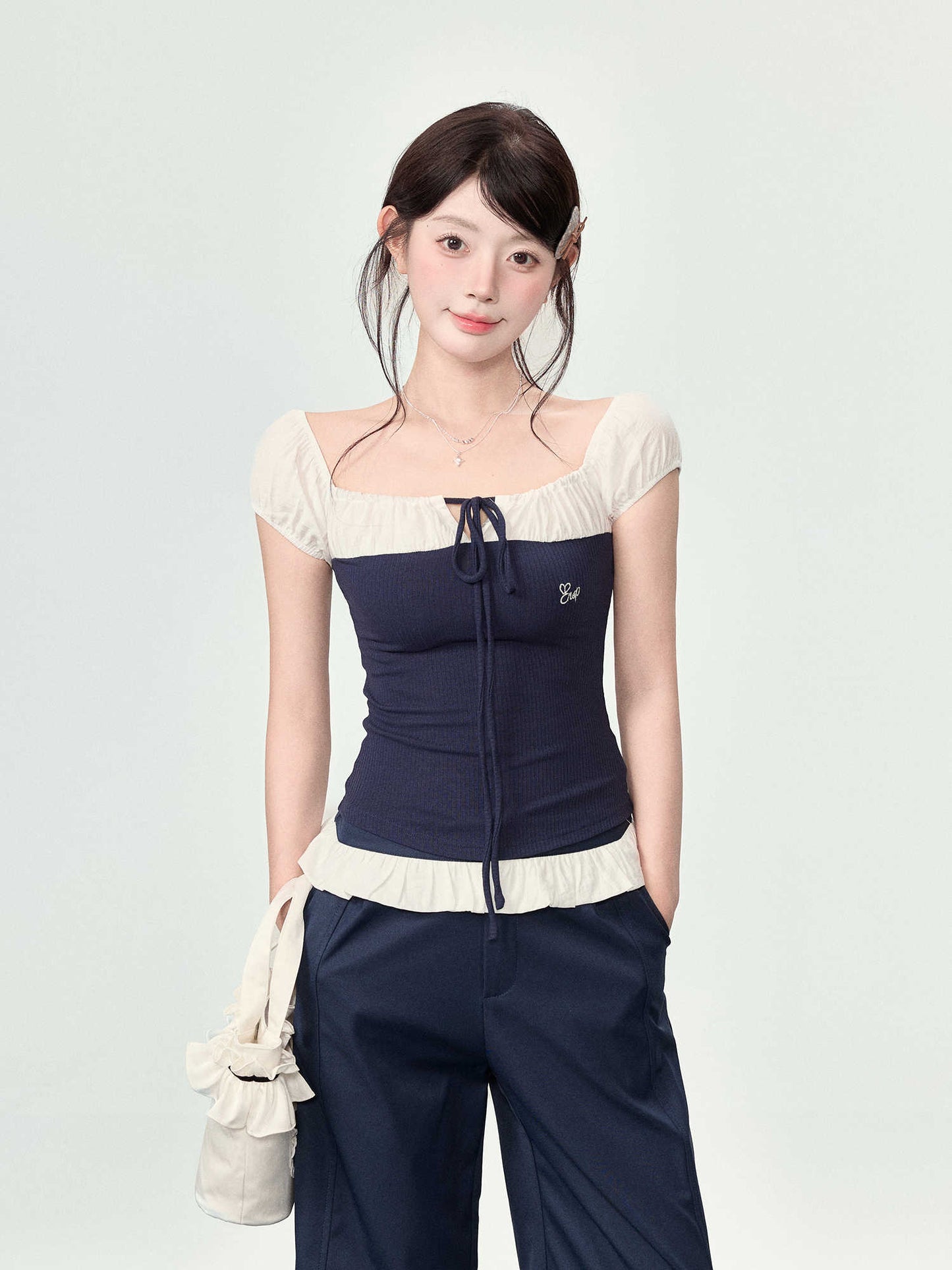 Dame Off-shoulder Kortærmet T-shirt Sommer Patchwork Top