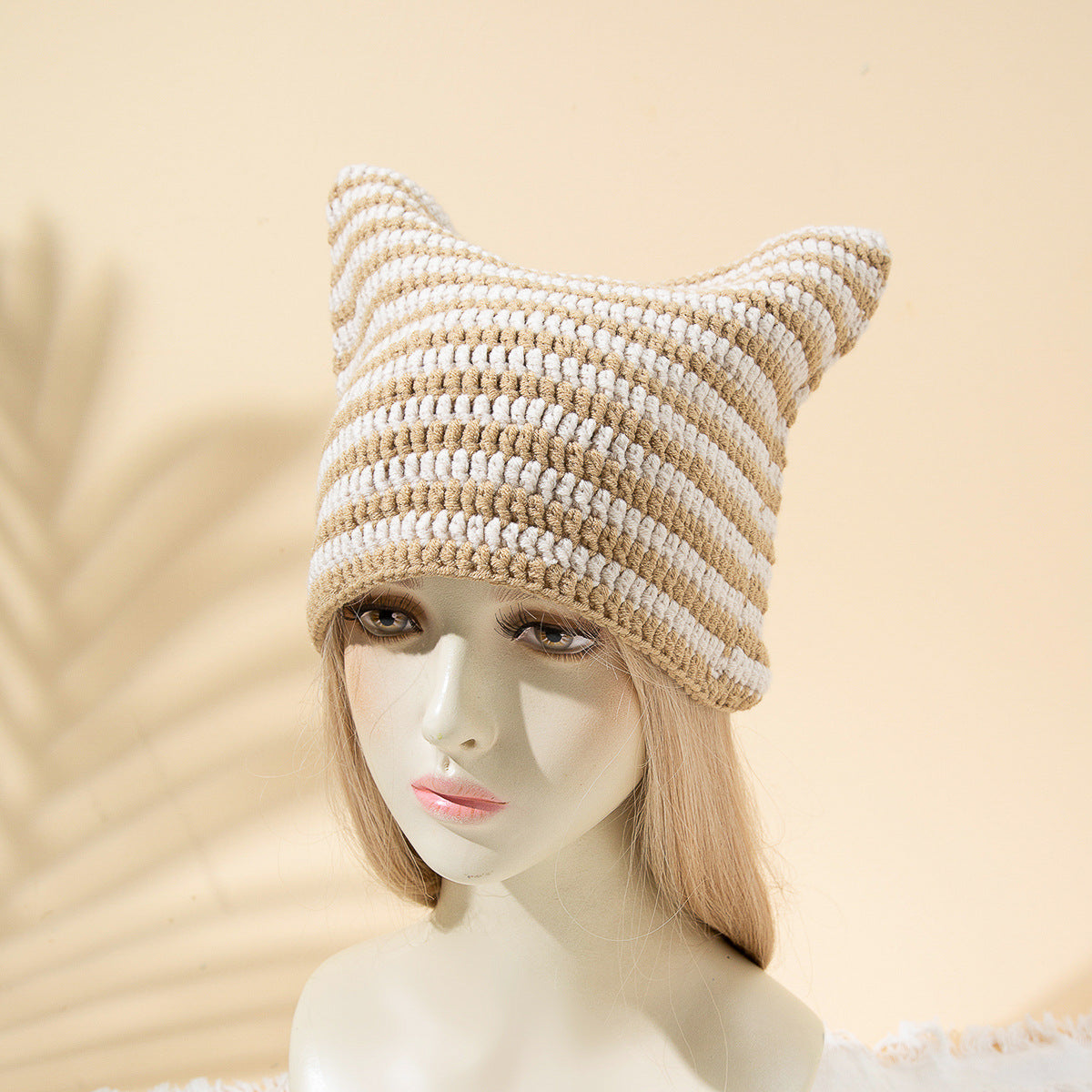 Women's Japanese Funny Little Devil Cat Ears Striped Knitted Woolen Cap