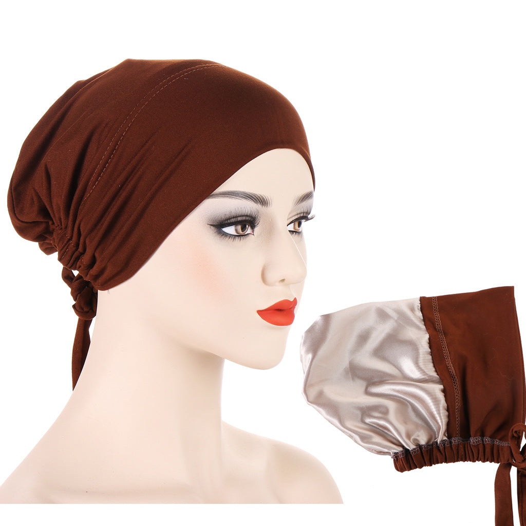 Women's Multicolor Satin Drawstring Sleeve Cap