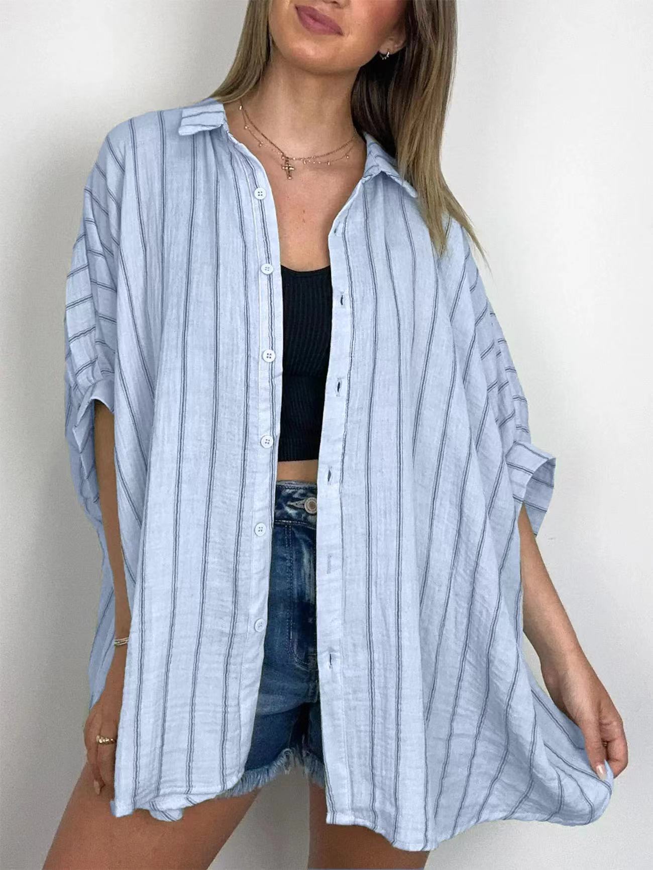 Loose-fitting Casual Striped Print Shirt