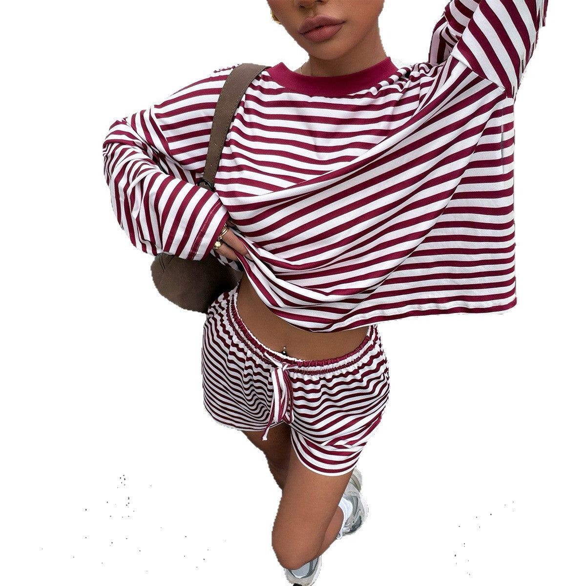 Laid-back, Sassy Striped Shorts And Long-sleeve Set