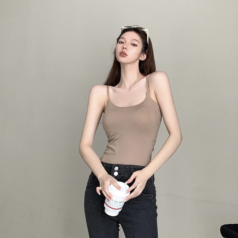 Kvinder Forår Ærmeløs Sød Hot Girl Top Camisole Med Brystpude