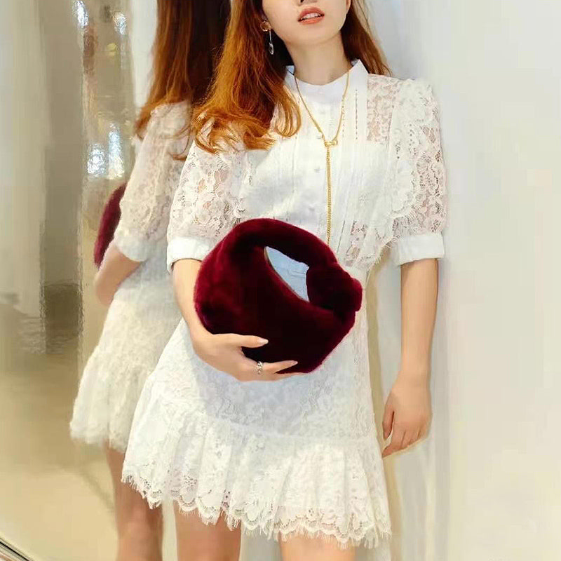 Ladies Hand Lamb Wool Knotted Cloud Bag