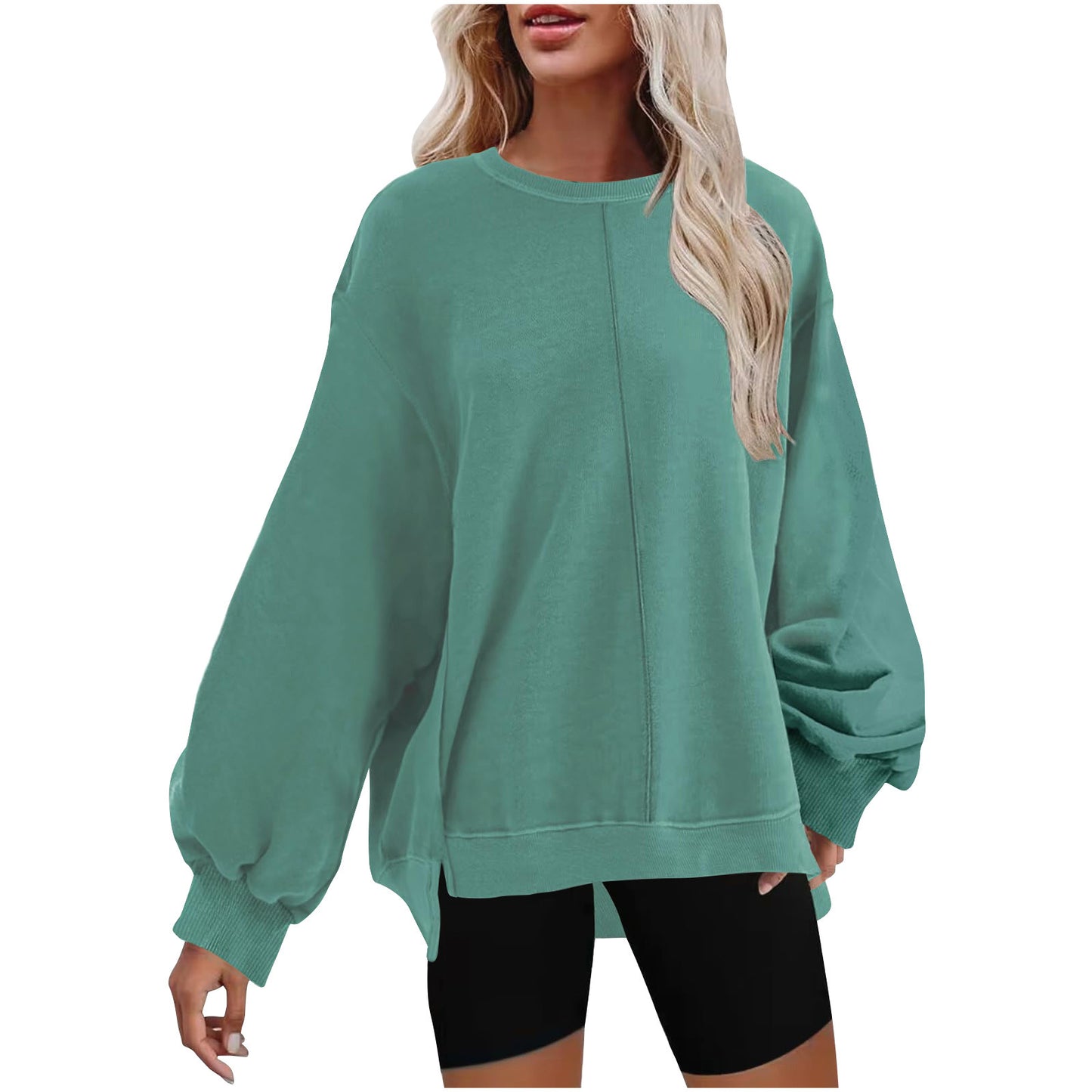 Solid Color Pullover Round Neck Long Sleeves Top For Women