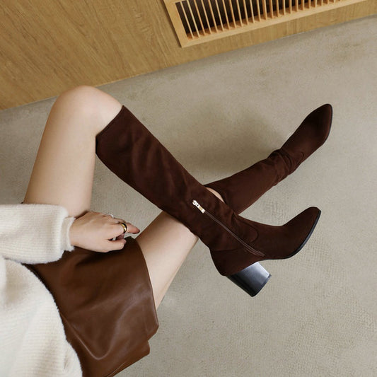 Womens Versatile Suede High-Top Boots