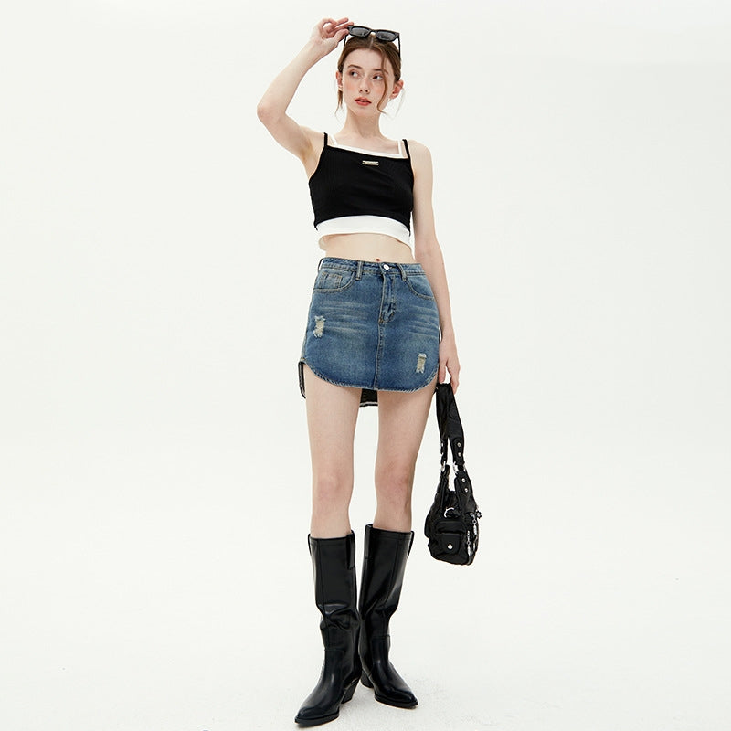 Stitching Contrast Color Design Sense Double-strap Vest Girl Fake Two Pieces