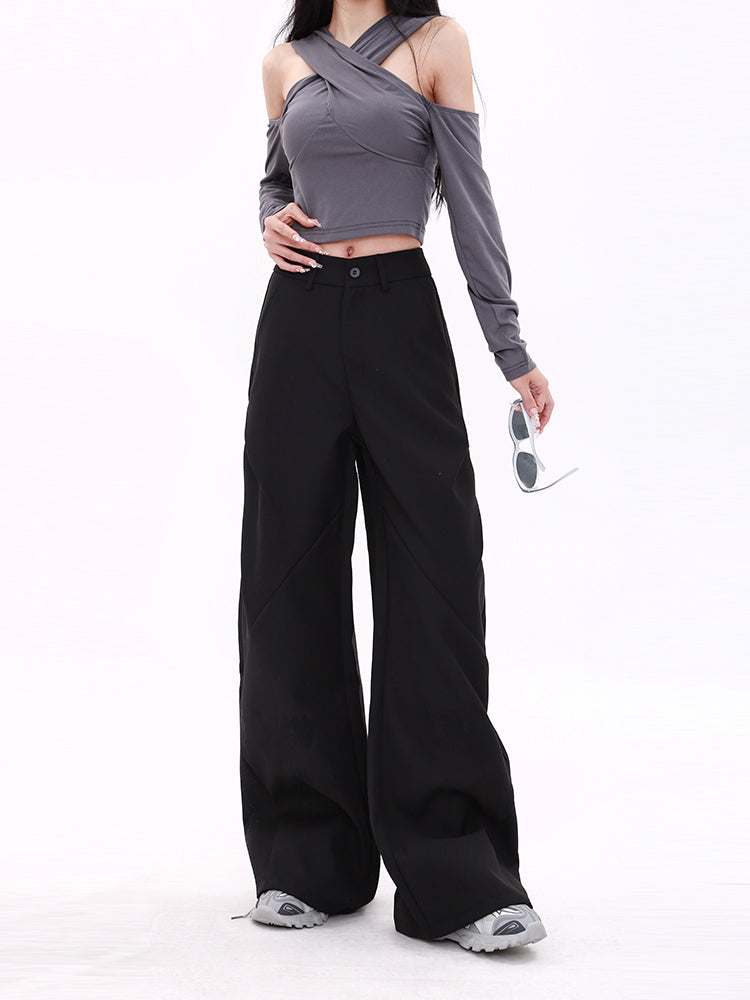High Waist Straight Black Suit Wide Leg Flared Casual Pants