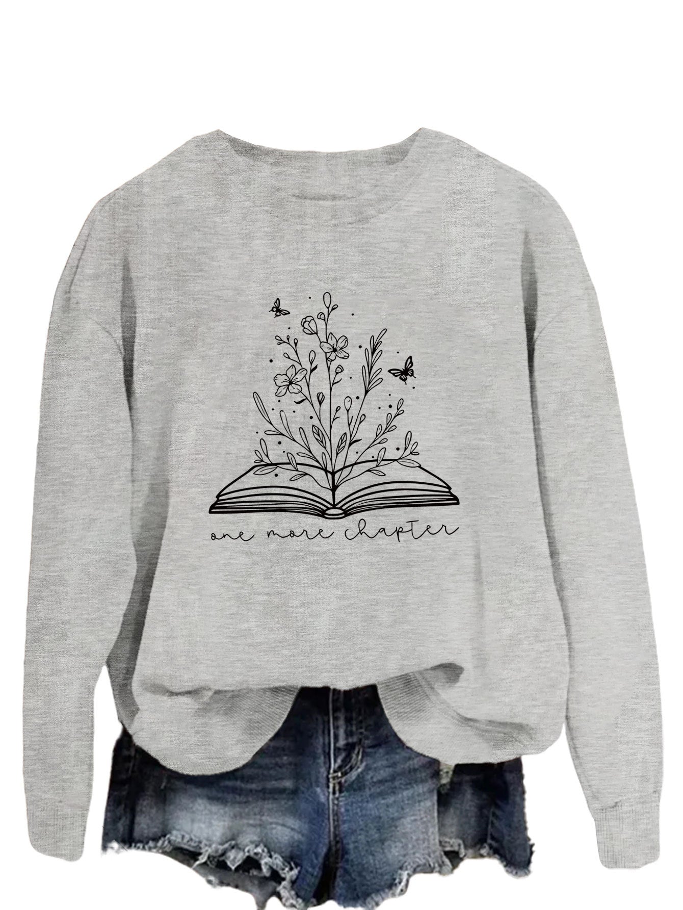 Rund Hals Enkel Langærmet Løs Sweatshirt til Kvinder med Bogstaver
