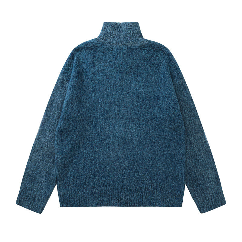 Versatile Zipper Stand Collar Sweater Men's Loose High Collar Knitted Cardigan Jacket