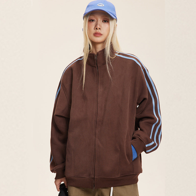 Women's American-style Retro Sports Three-bar Cardigan Sweater