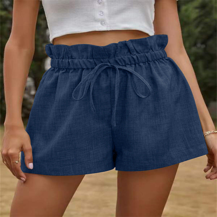 Ladies Casual Comfortable European High Waist Tie Loose Wide Leg Pants