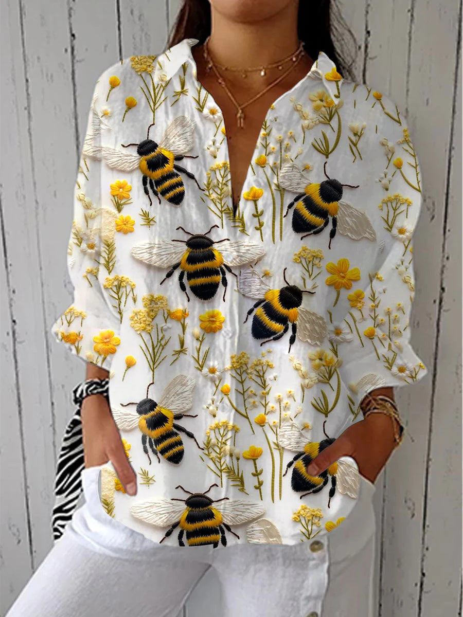 Womens Casual Long Floral-print Top