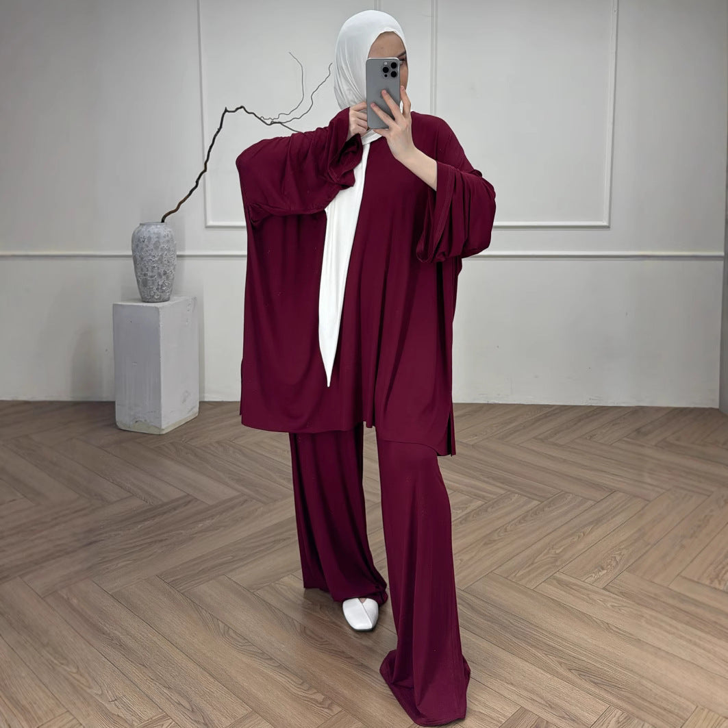 Womens Solid-Colored Loose And Comfortable Top Casual Fashion Set