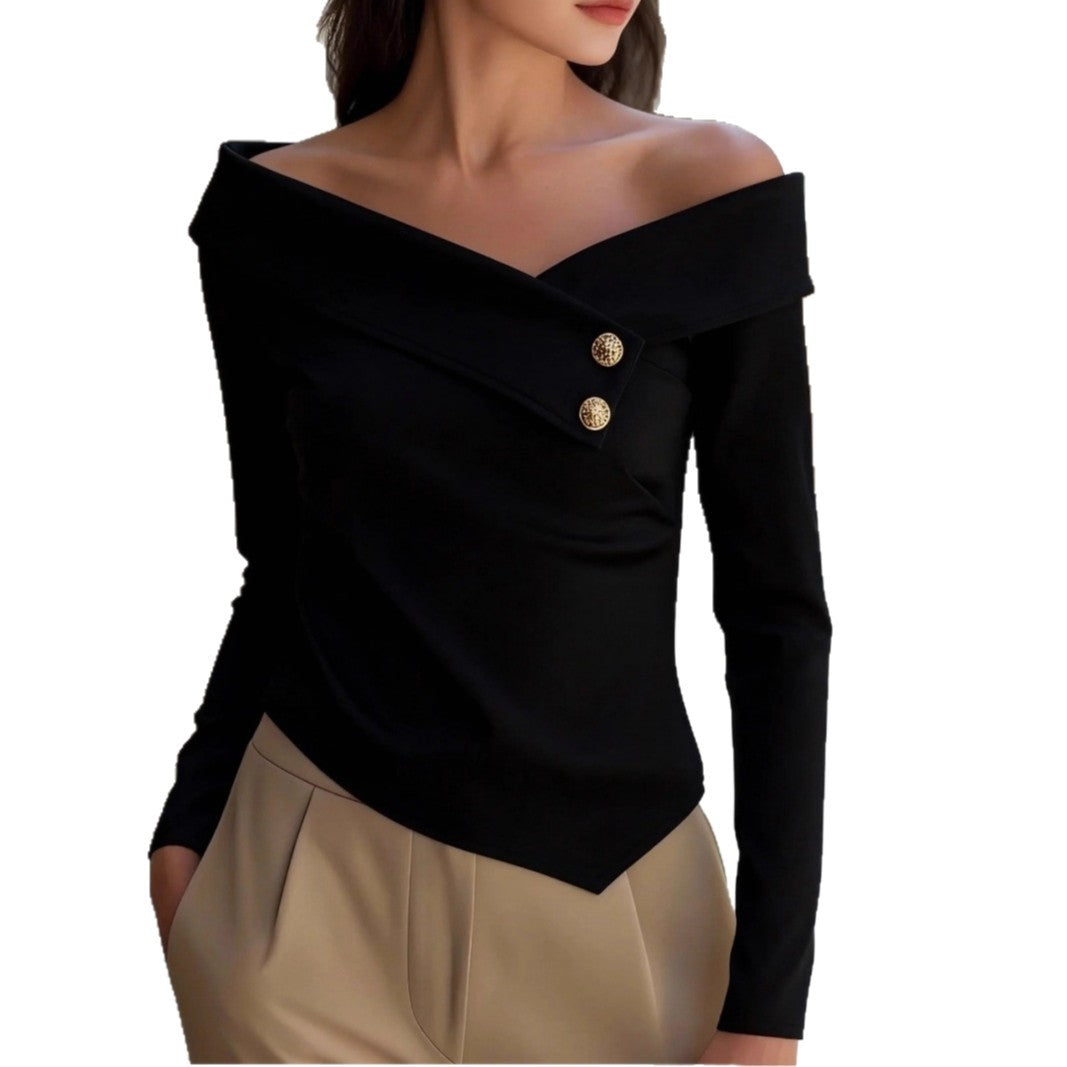 Autumn Elegant Women's Off-Shoulder Long Sleeve Shirt