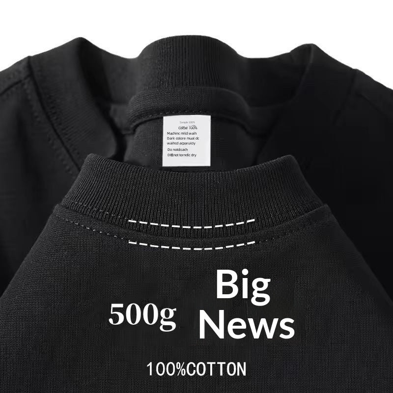 Ivory White 500g Heavyweight Pure Cotton Solid-Color Short-Sleeve Top