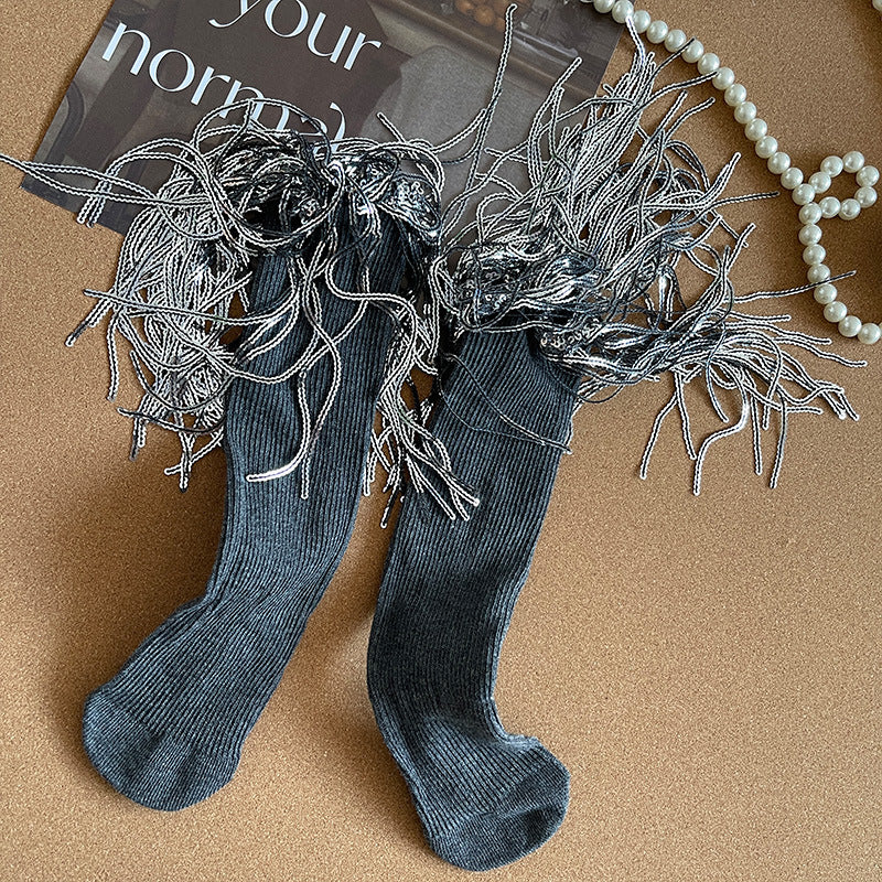 Girls Sequins Tassel Calf Socks