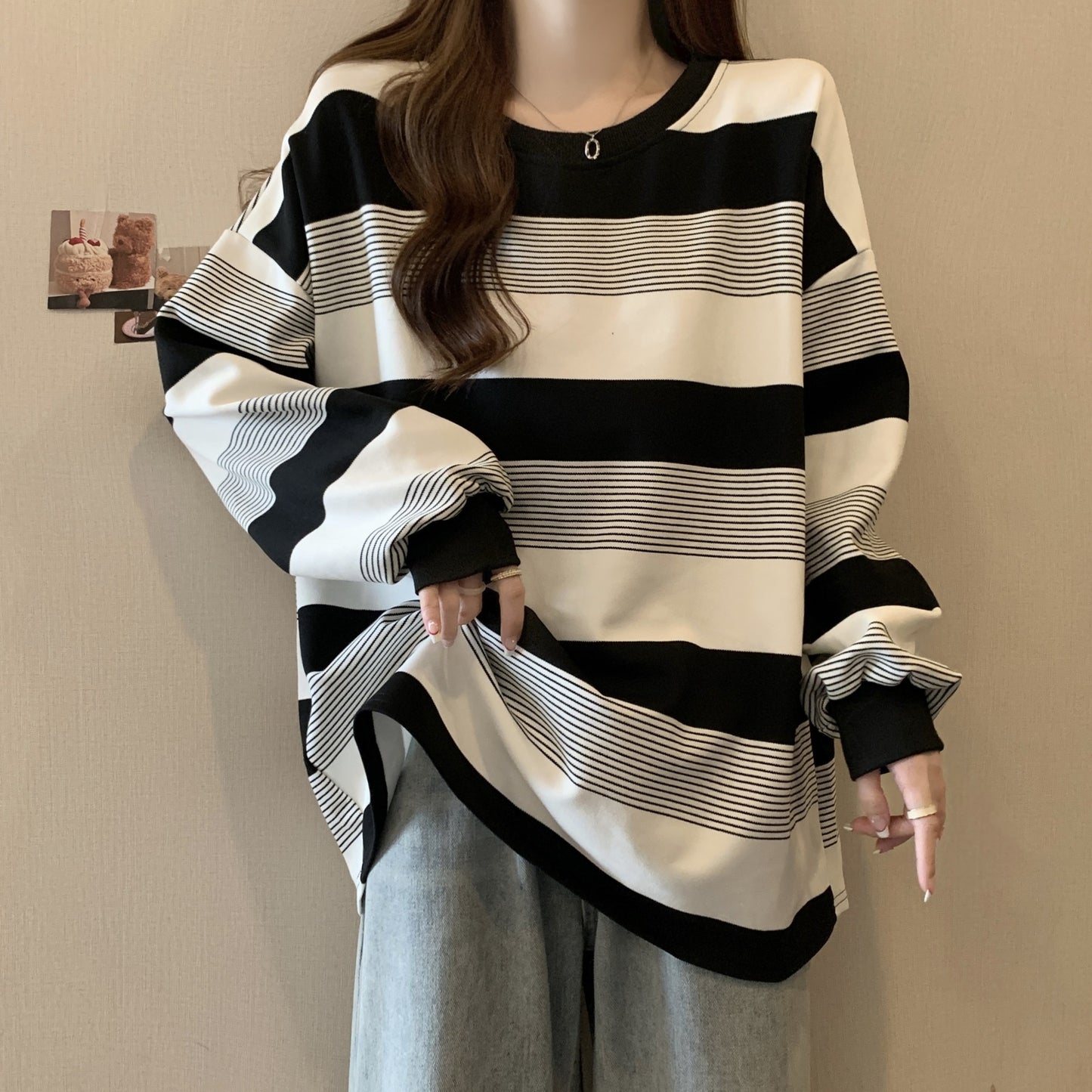 Vintage Stribet Tynd Sweater Løs Top til Kvinder