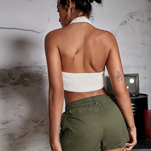 Elastic-waist Cargo Shorts With Pockets Casual Pants