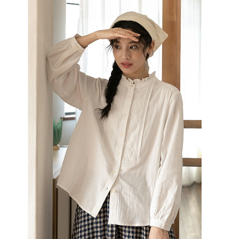 Stand Collar Long Sleeve Women's Shirt Fashionable All-match
