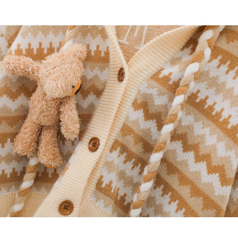 Three-dimensional Bear Brown Vintage Hooded Knitted Cardigan Sweater Coat