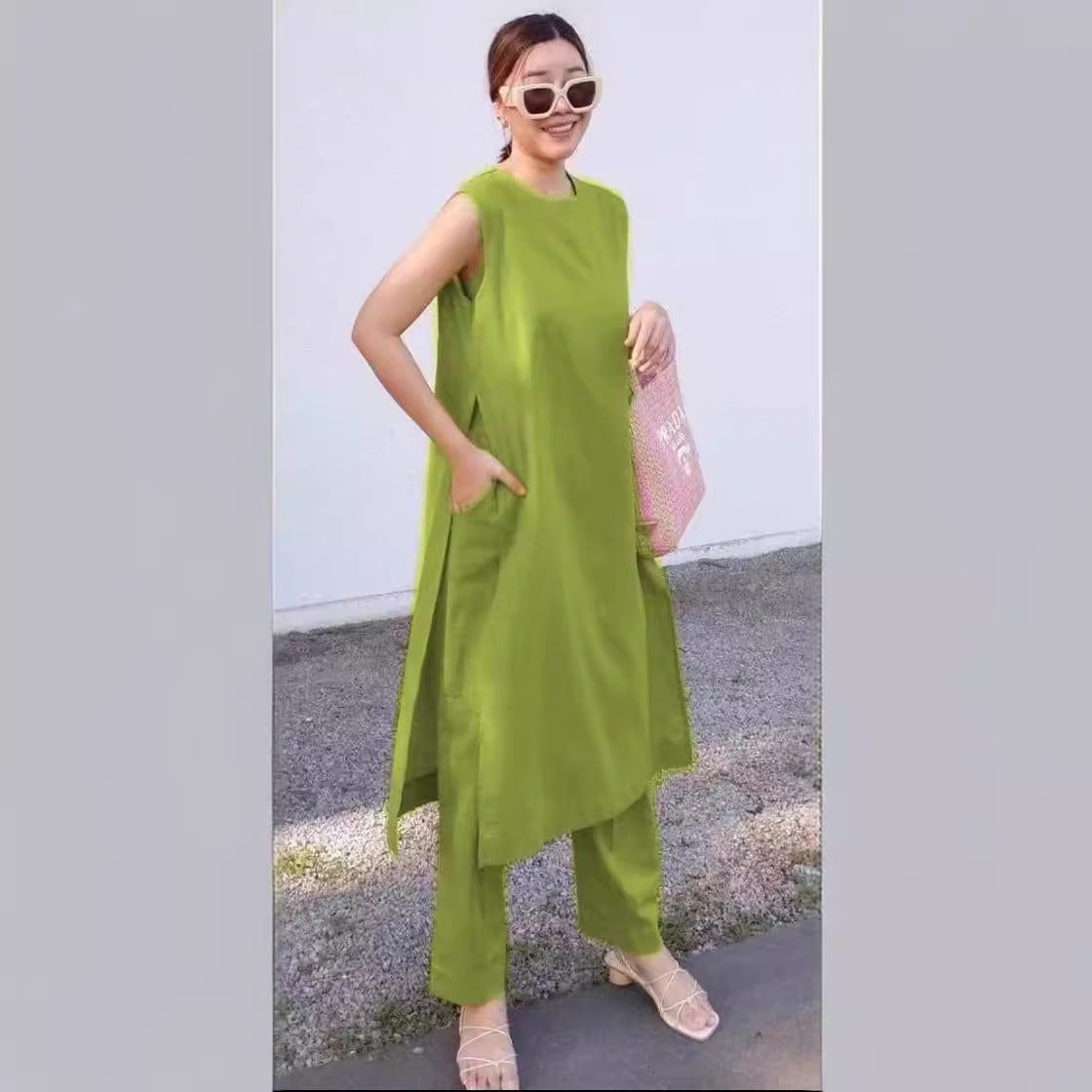 Split Pocket Casual Sleeveless Pants Pants Two-piece Suit