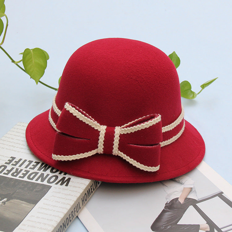 Women's Stitched Bow Solid Color Feather Hat