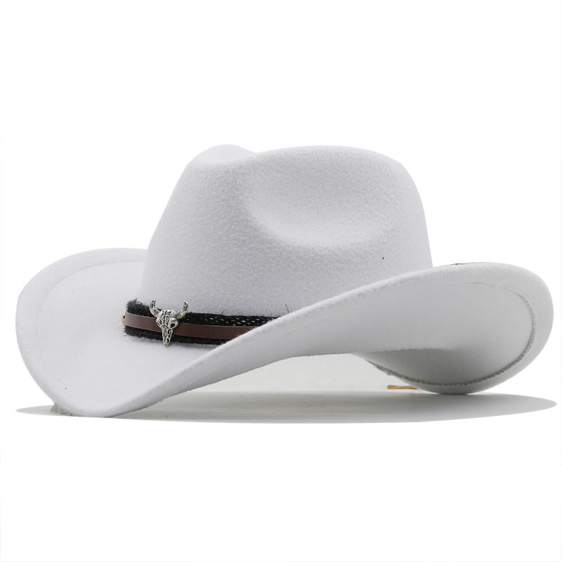 Metal Tyrehoved Label Western Denim Top Uld Fedora Hat