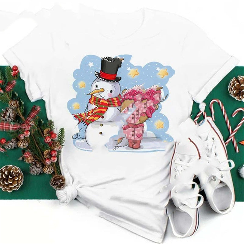 Christmas Penguin Owl Print Women's Black T-Shirt