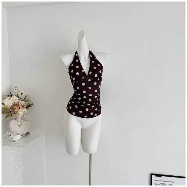 Sexy Hot Girl French Temperament Polka Dot V-neck Halter Tank Top